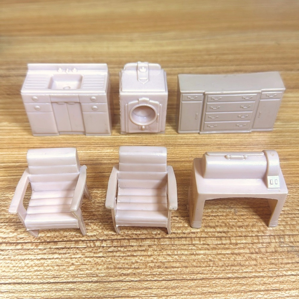 Lot of 6 Pink Vintage Eagle Toys Miniature Furniture Dollhouse 2" - 3"